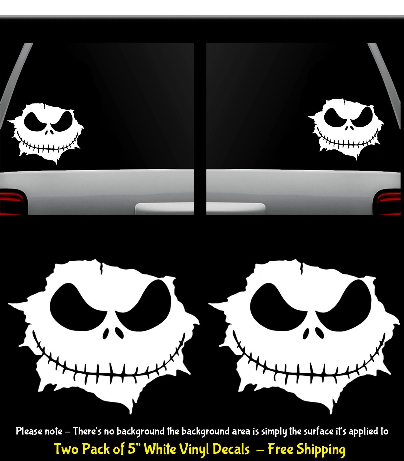 Jack Skellington Peeking Funny Two Pack 5" White Vinyl Decals Car Truck Windows