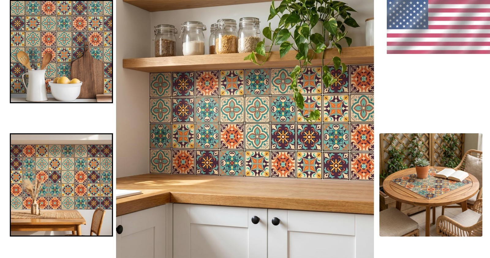 Vibrant Bohemian Tile Wall Stickers – 30-Pack Waterproof & Residue-Free, 4×4"