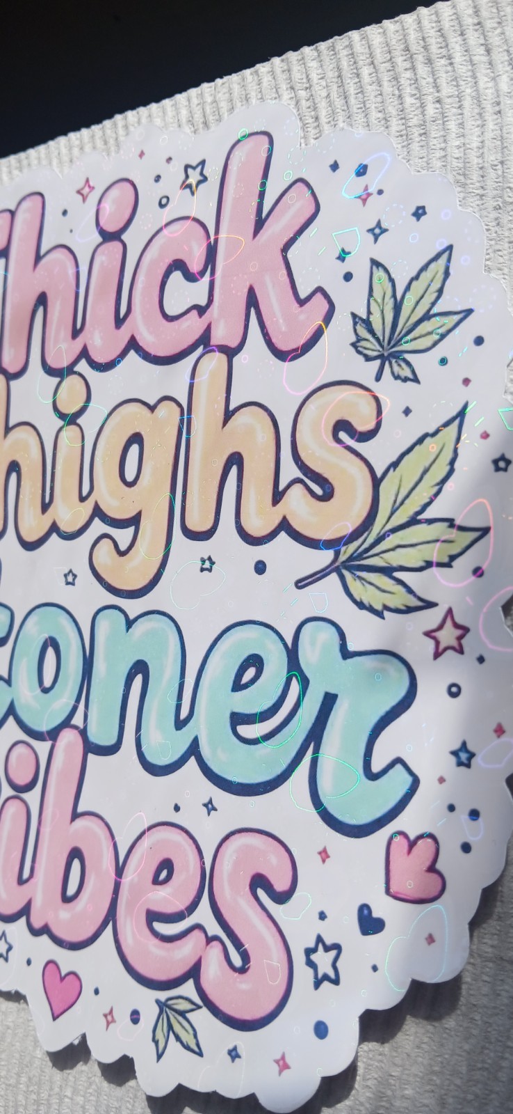 Holographic Marijuana-Themed Vinyl Sticker Waterproof, Trippy 420 Stoner Decal