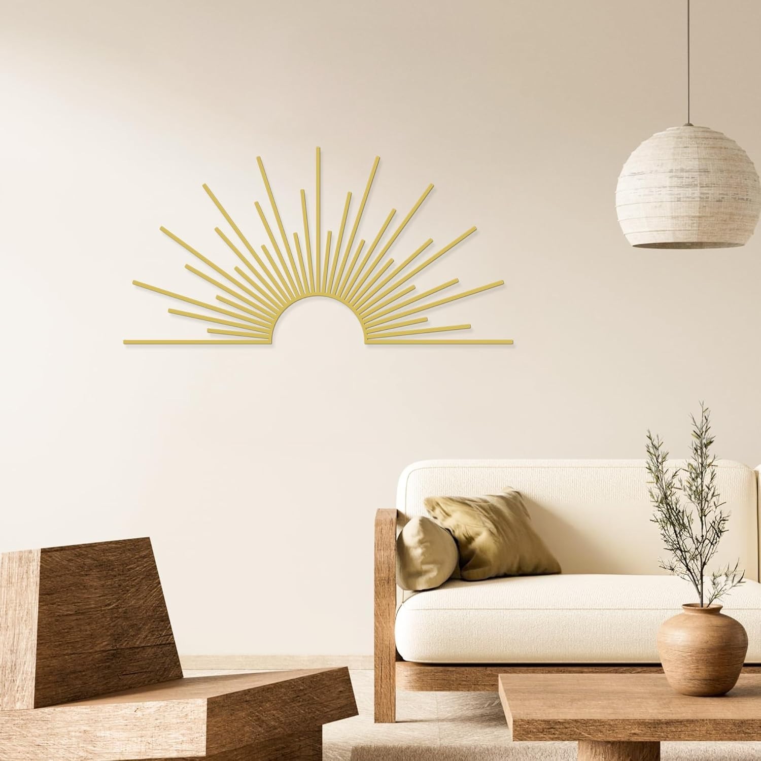 Radiant Gold Sun Wall Art 31.5"x15.7" – Lightweight & Easy Adhesive Installation