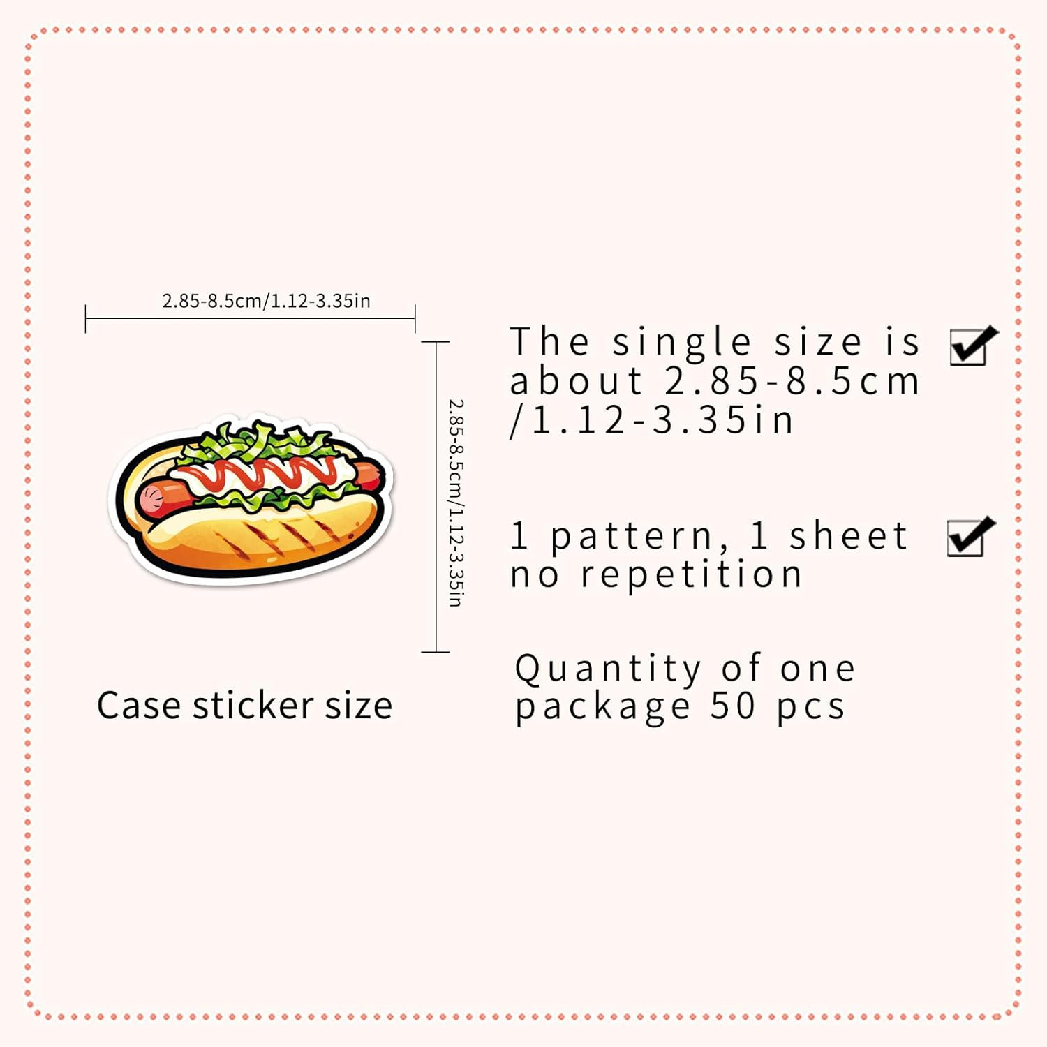 50 Pcs Hot Dog Stickers – Waterproof Vinyl Decals for Laptops, Phones, and More