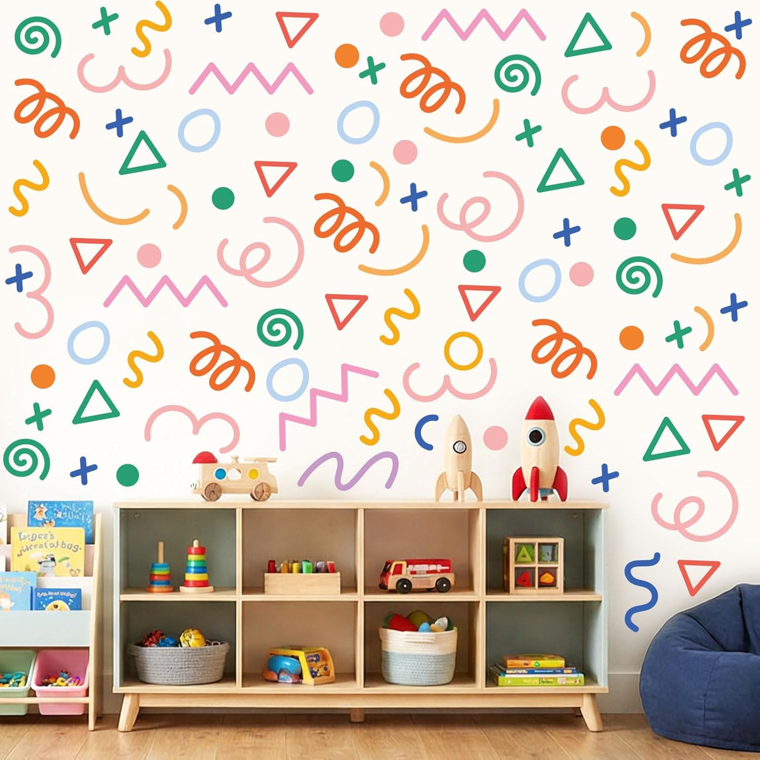 200 Pcs Geometric Wall Decals – Peel and Stick, Waterproof Vinly Colorful Wall S