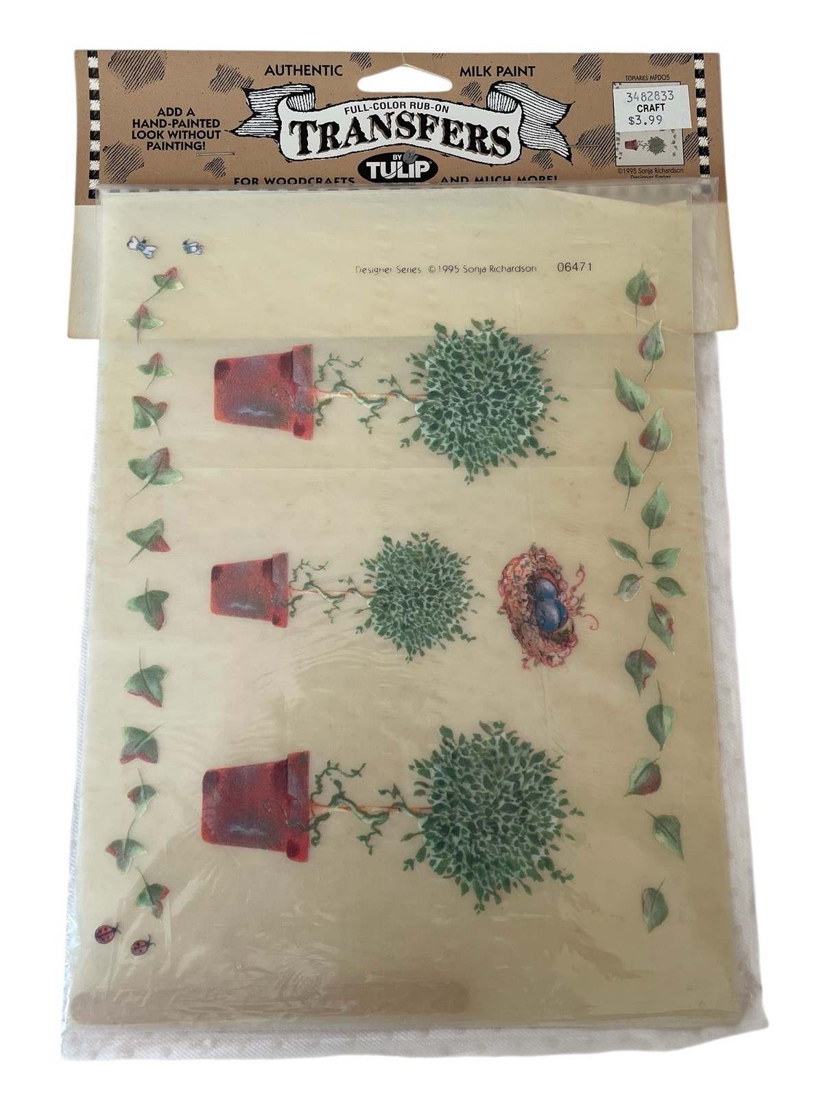 VINTAGE 1995 Tulip Rub-On TRANSFERS Hand Painted Look TOPIARIES