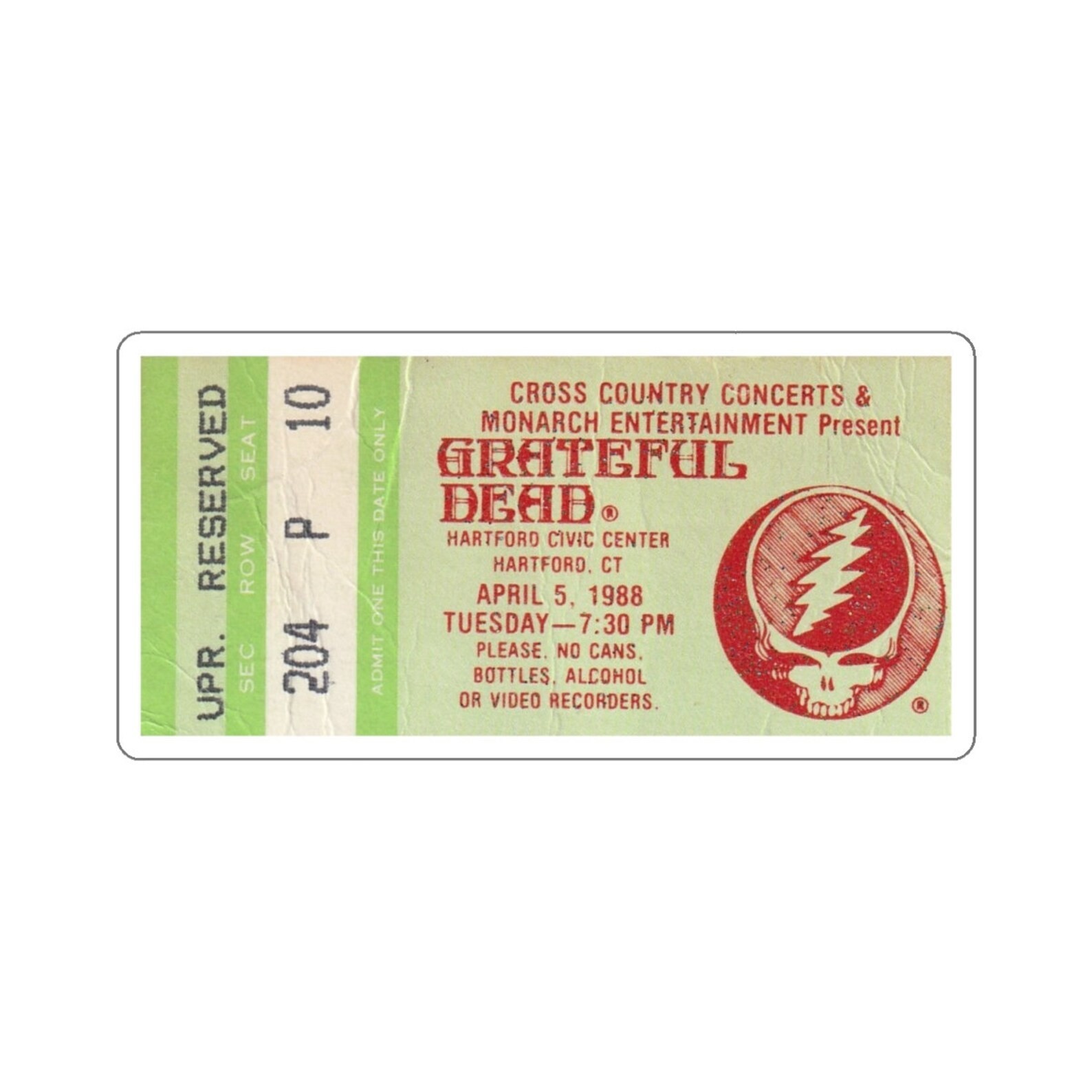 GRATEFUL DEAD 4-5-88 Hartford Civic Center *NEW* Sticker 3" x 1-3/4