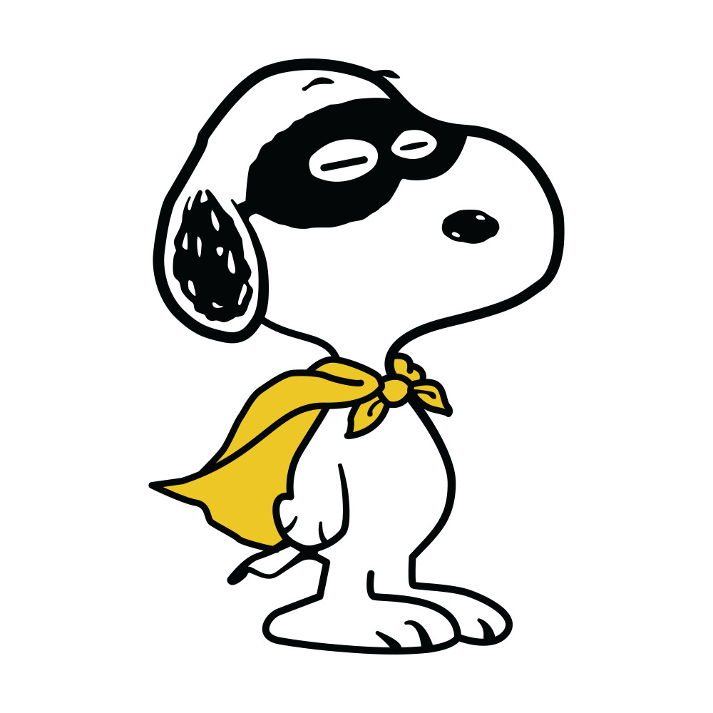 Peanuts Snoopy superhero with cape and mask, cute and colorful sticker 2.8" x 4"
