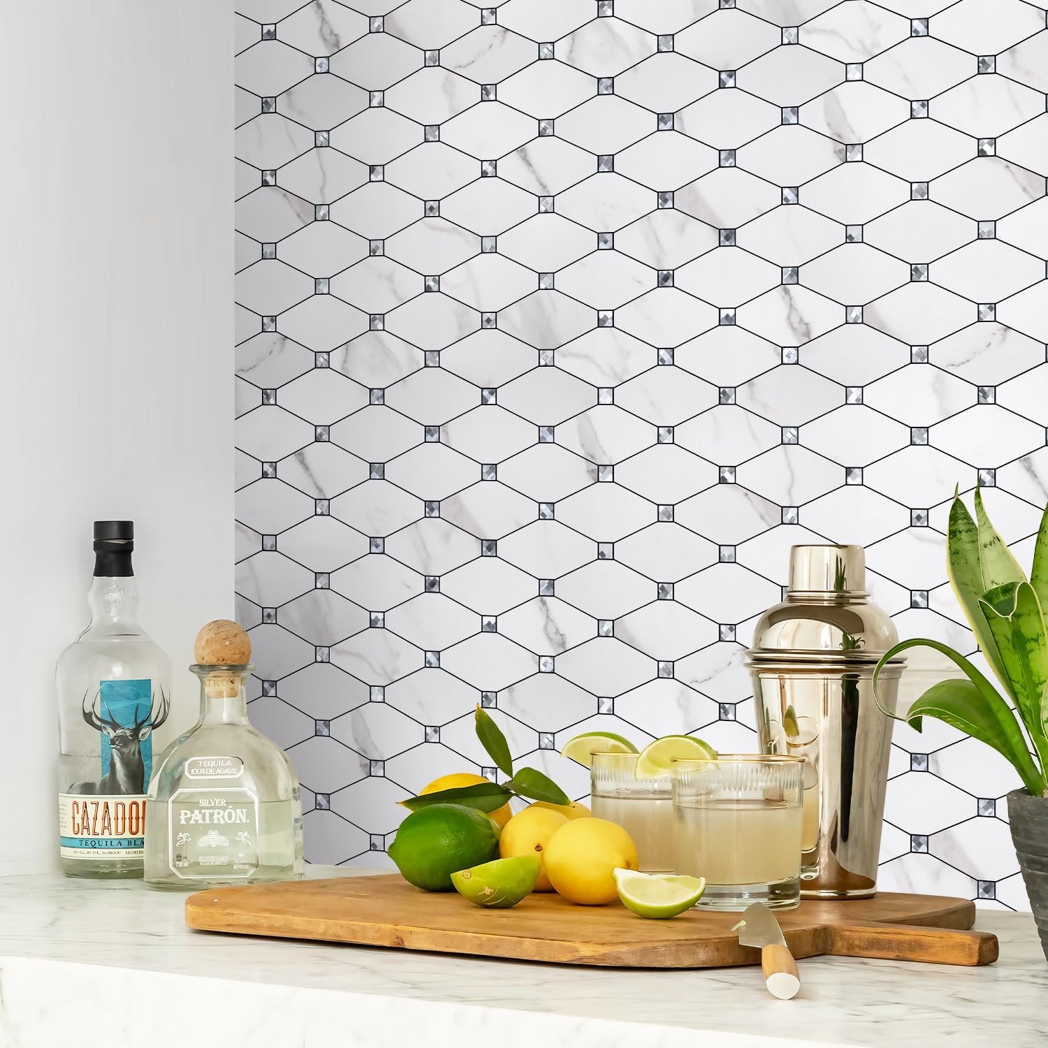 STICKGOO 10 Sheets Peel and Stick Backsplash Calacatta Stick on Aluminum