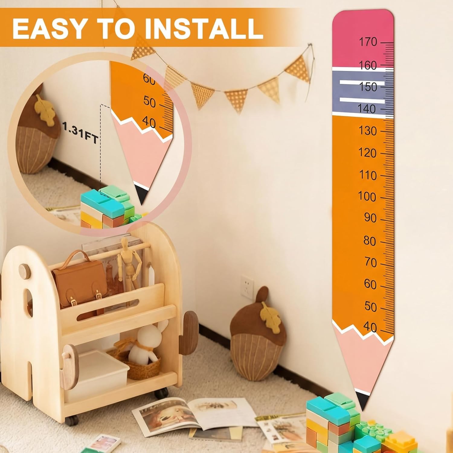 Height Growth Chart Wall Sticker Decor 77"x14" Pencil Shaped Height Measurement
