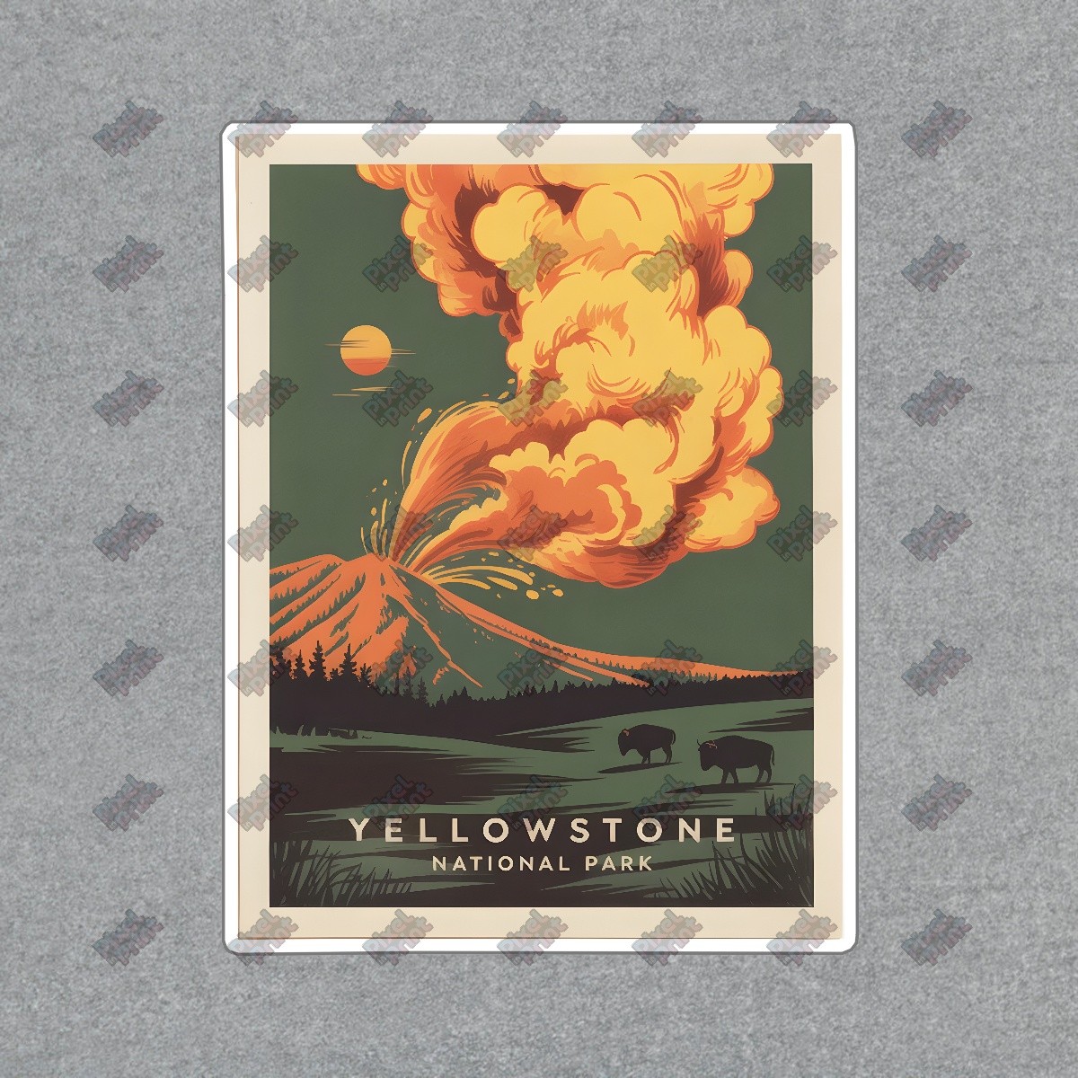 Vintage Yellowstone National Park Art Print Geyser Landscape with #8462