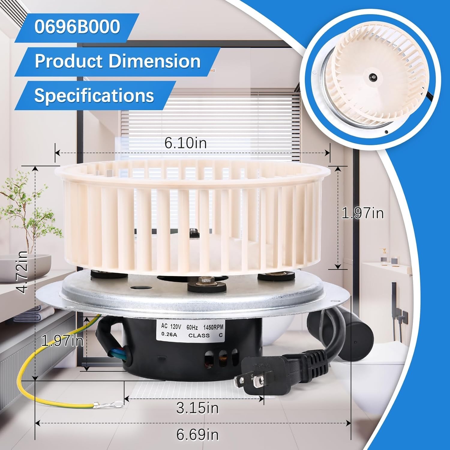 Upgrade QT-100L QT-110-B QT-110N-B QT-90N-B Bathroom Fan Motor & Blower Wheel…