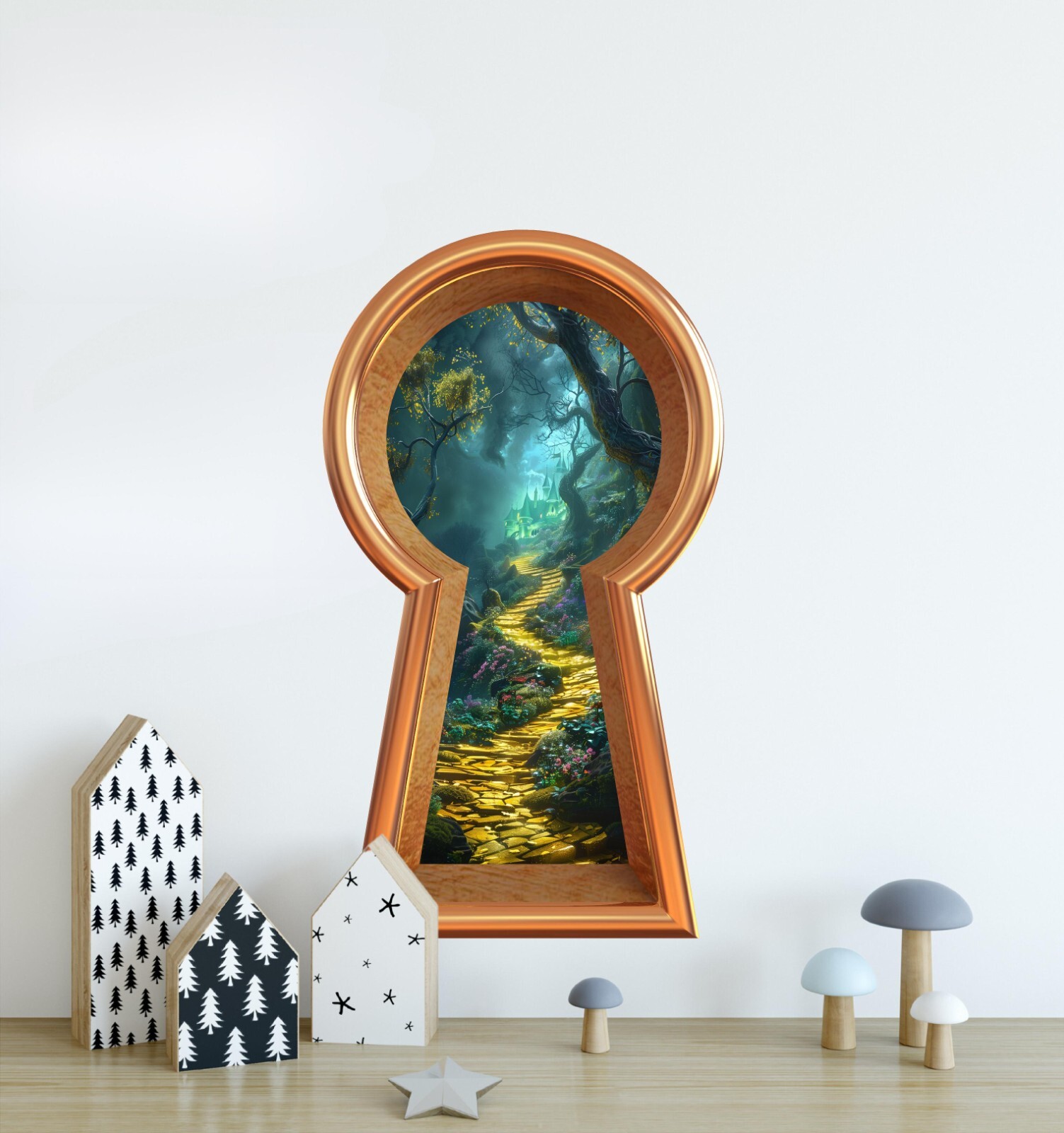 Yellow Brick Road at Night Keyhole Wall Decal Emerald City Castle Wall Sticker
