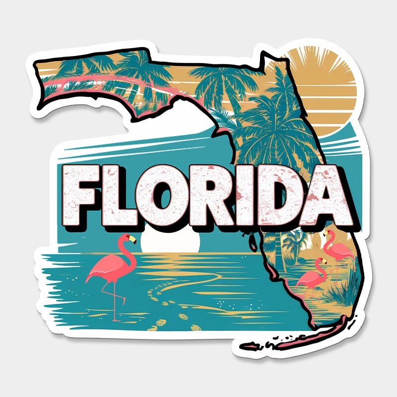 Florida State Printed Sticker Vinyl Decal USA FL United States Car Window