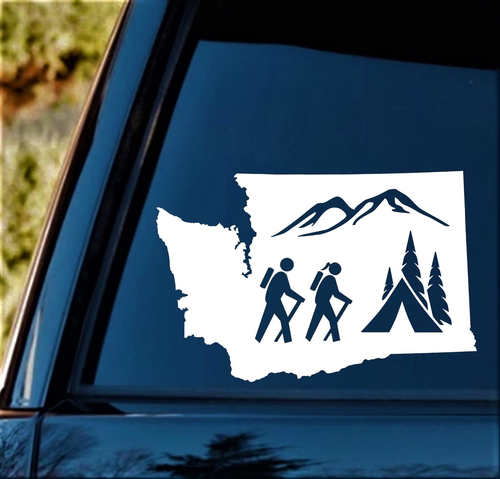 Washington State Hiking Camping Couple with Camping Tent Decal Sticker BG 953