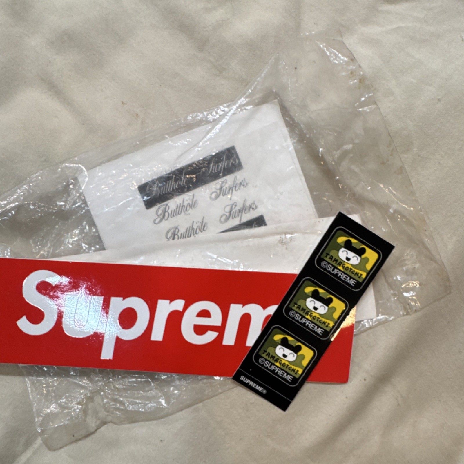 2 Supreme box logo & Tamagotchi & 2 Butthole Surfers Red Black White stickers