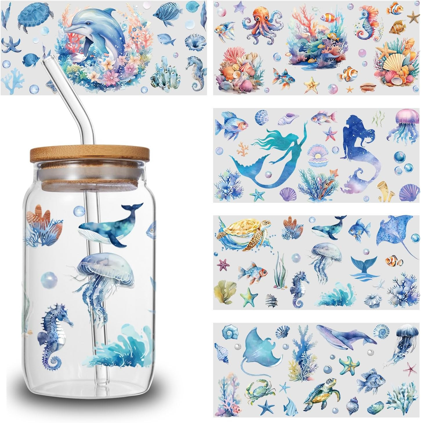 5Pcs Cartoon Animal UV DTF Transfer Stickers for Glass Cups, Waterproof Decals,