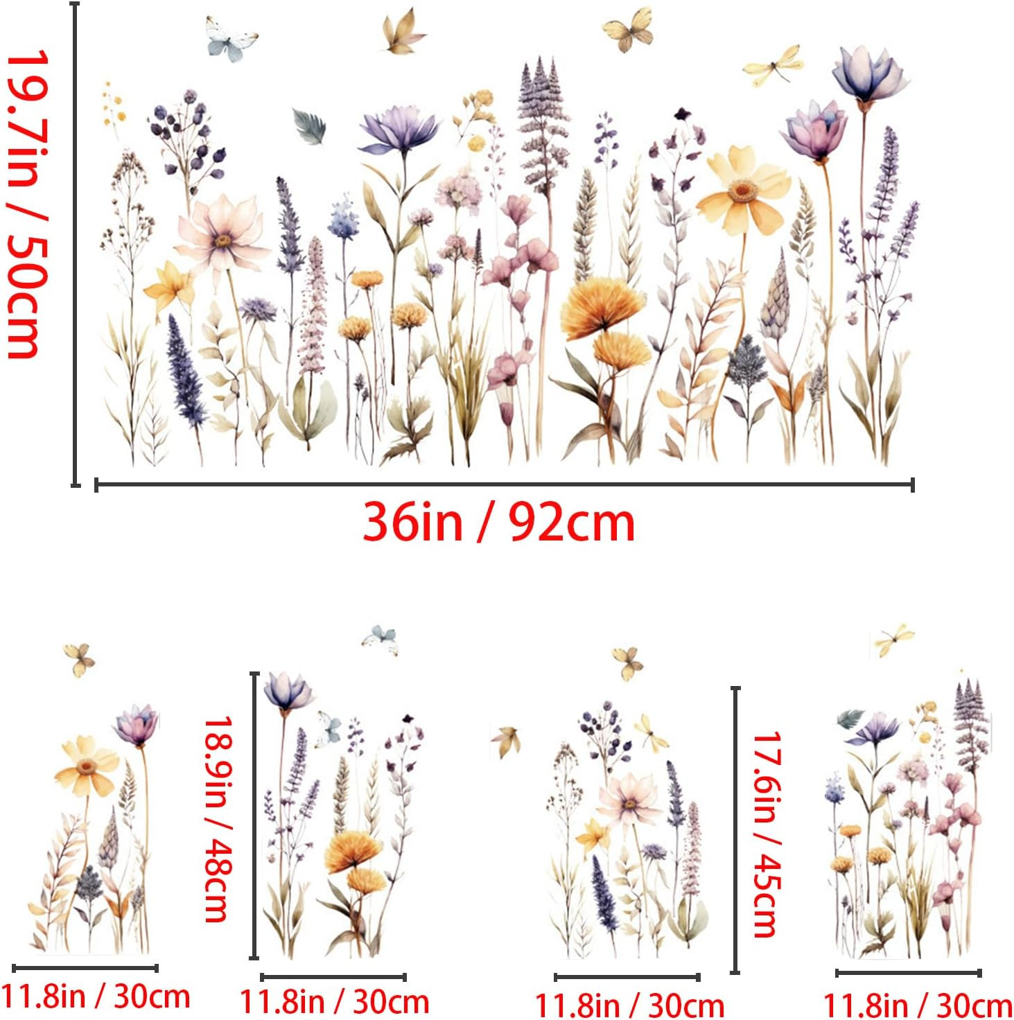 Wildflower Wall Decals 3D Self-Adhesive Stickers – 12 Pack