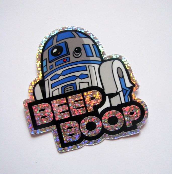 R2D2 Glitter Sticker 3" Star Wars R2-D2 Decal For Skateboard, Laptop, Car Window