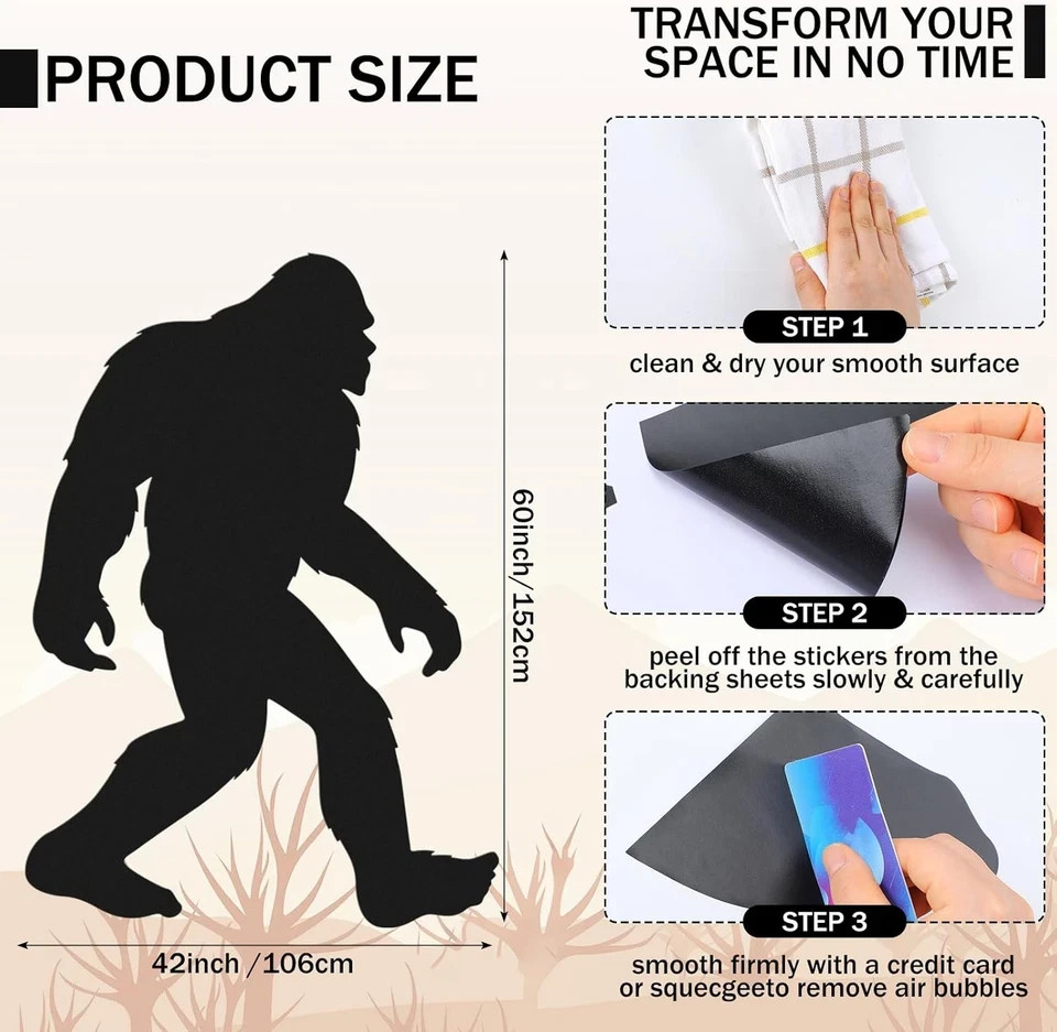 Large Bigfoot Wall Decal 60 X 42 Inch Sasquatch Big Foot Silhouette Peel and Sti