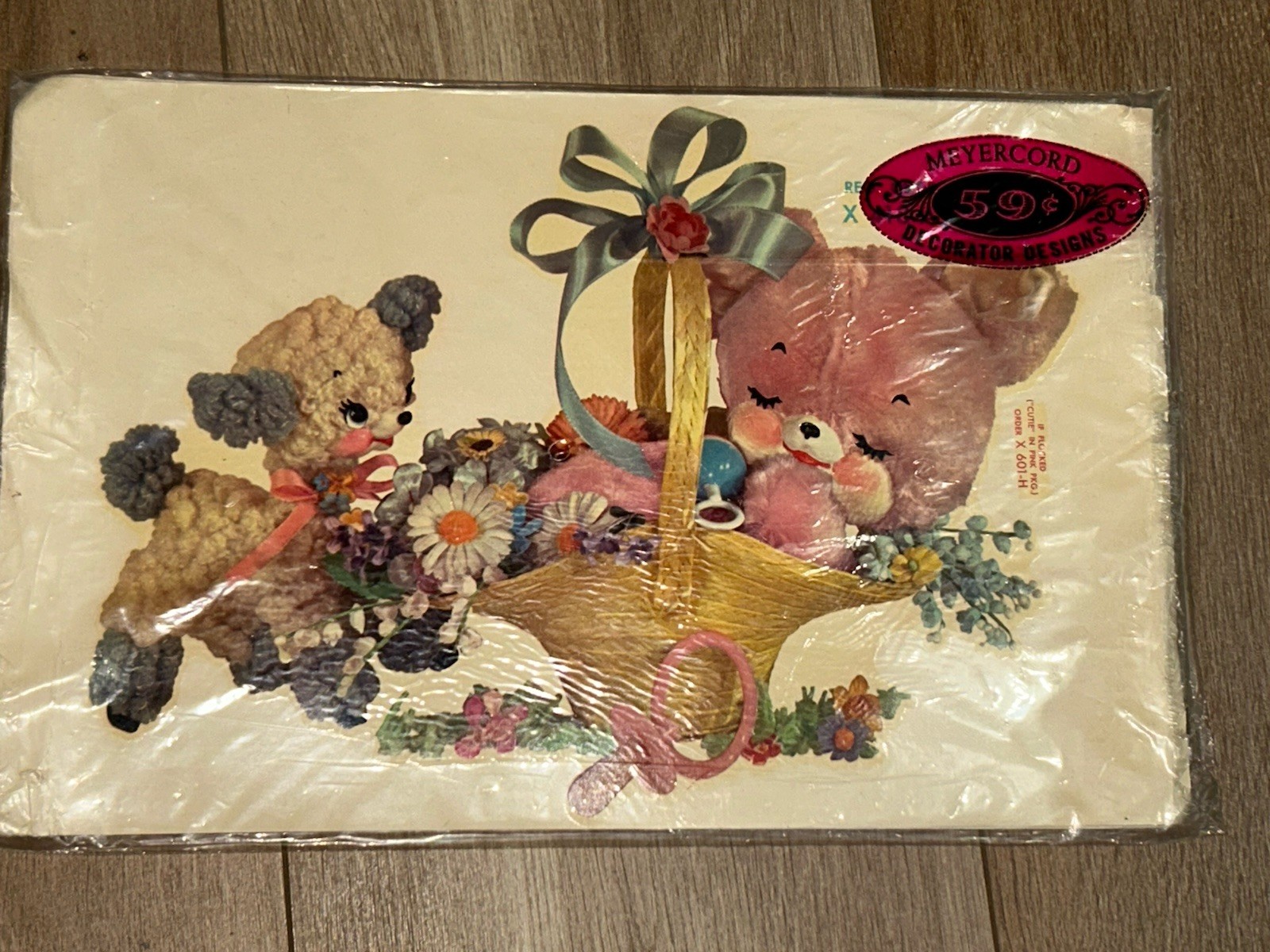 Vintage Meyercord Plush Animals Decal Decor Teddy Bear-Lamb in A Basket NOS