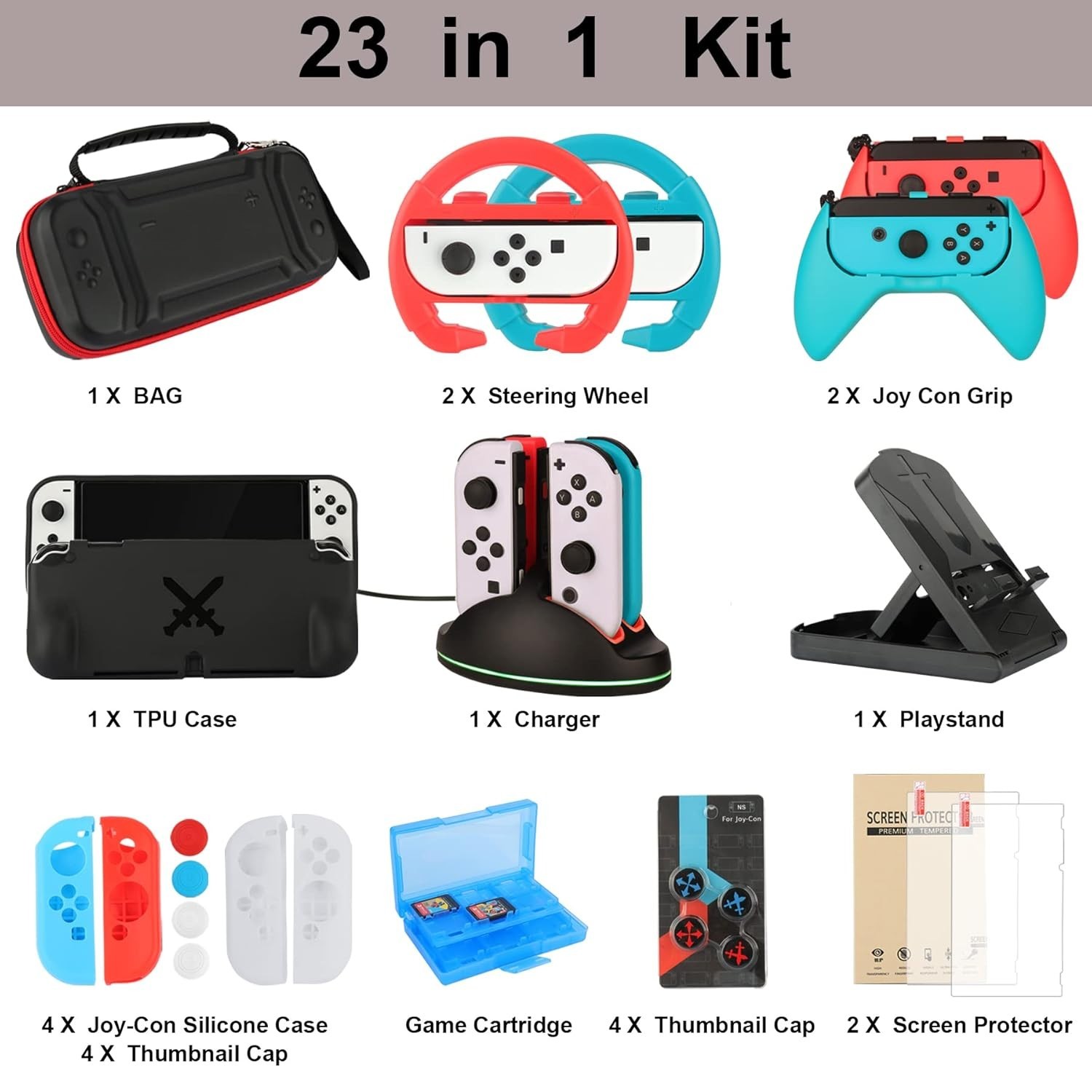 23 In 1 Nintendo Switch Oled Accessories Kit Complete Set With Case Charger W…