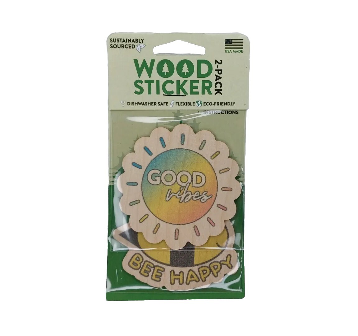Wood Sticker 2 Pack Decal Bottle Laptop Car USA Made Good Vibes Outdoors Eco