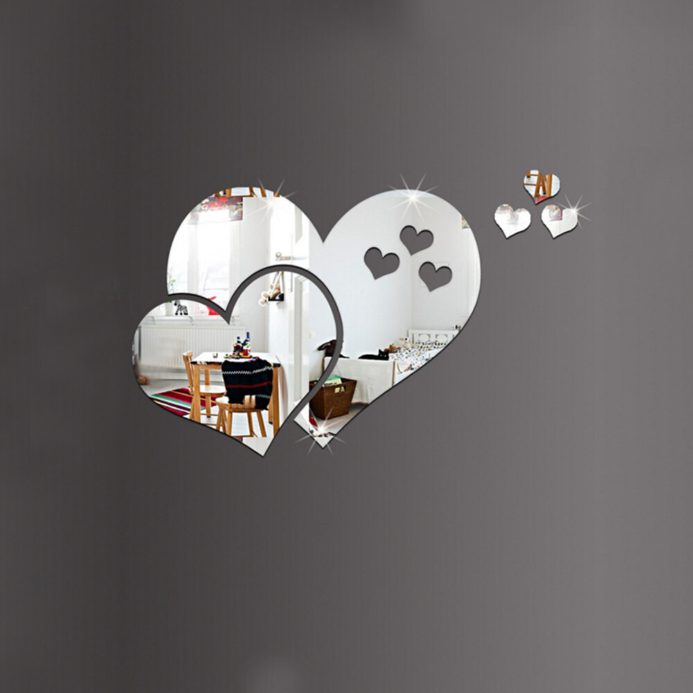 3D Mirror Love Heart Wall Sticker Removable Decal DIY Home Room Art Mural Decor