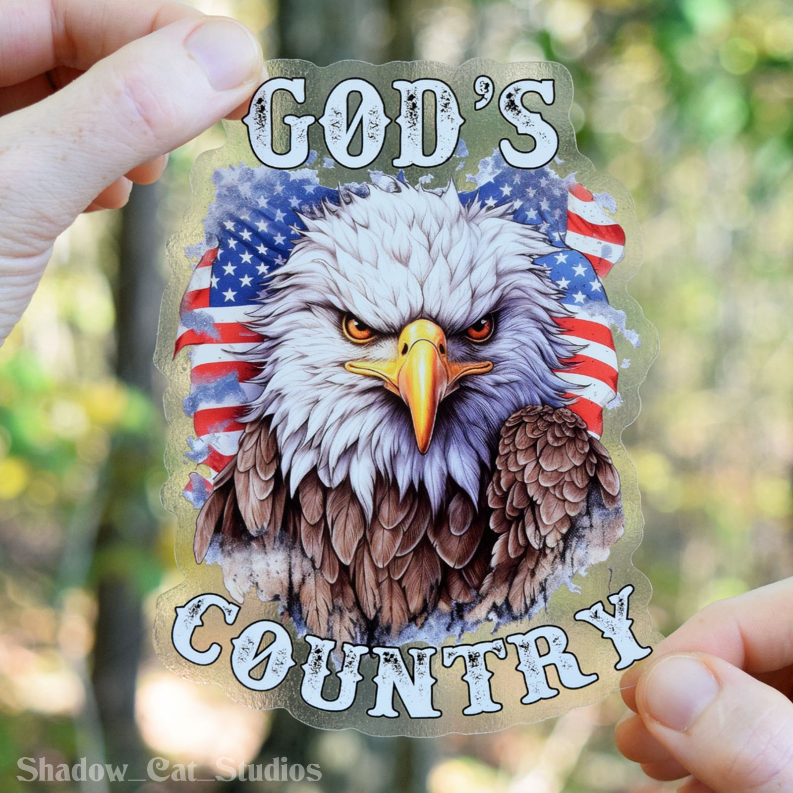 God's Country Eagle Die Cut Clear Vinyl Sticker USA Patriotic Premium Quality