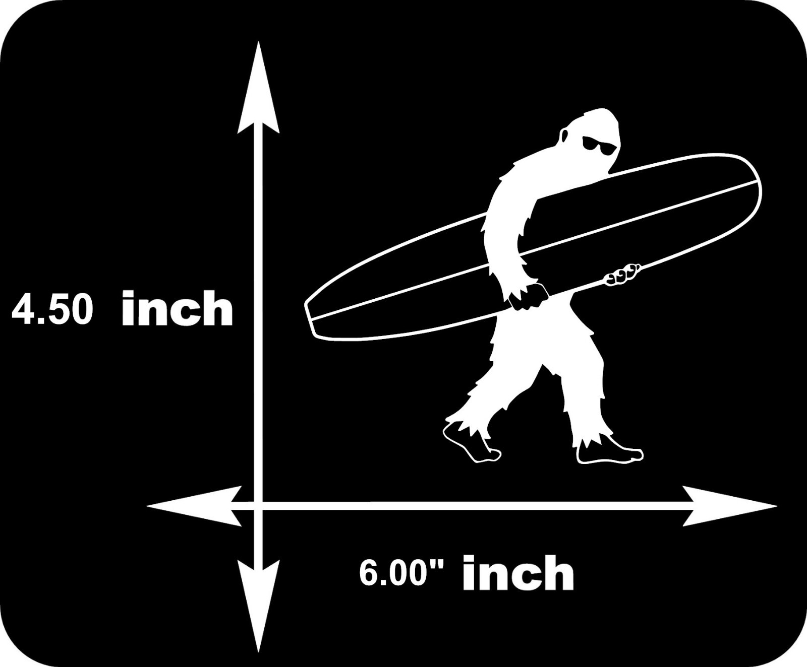 Surfing Sasquatch Longboard Sunglasses Bigfoot Yeti vinyl decal 6" x 4.50"