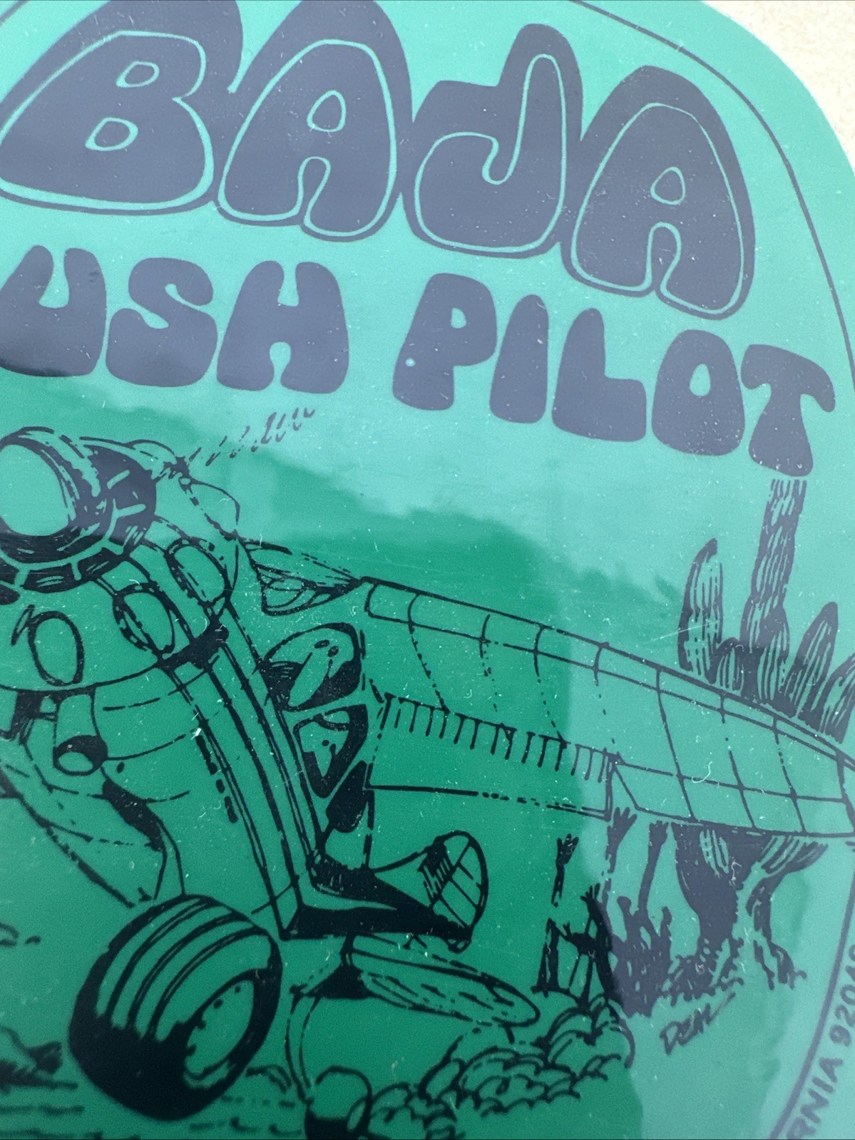 Vtg Baja Bush Pilot Green Sticker Decal Arnold Senterfitt Airplane 3 5/8" Rare