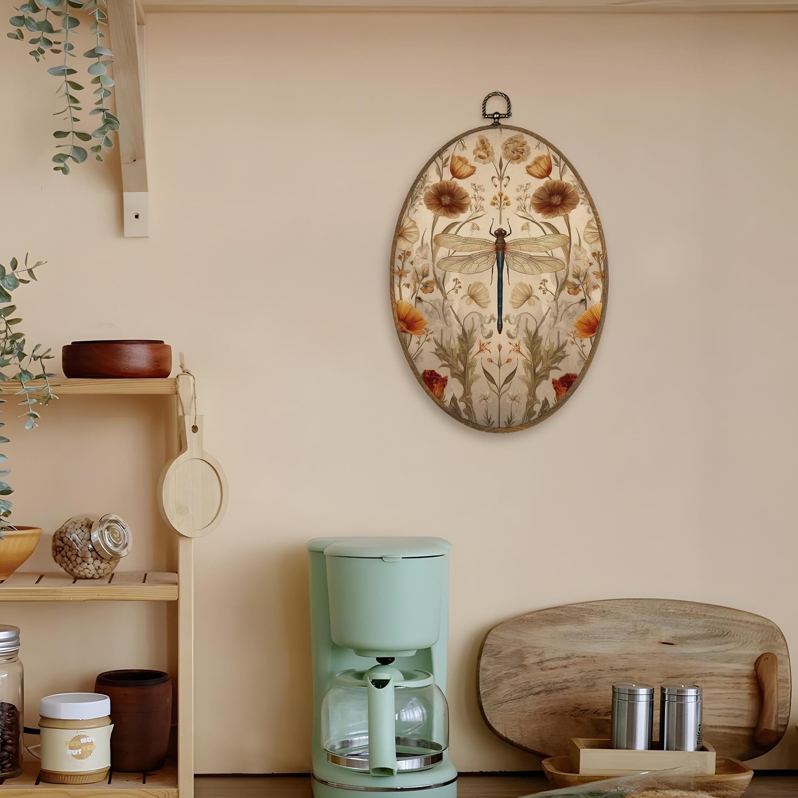 LKETW Vintage Floral Dragonfly Oval Wall Art Decor, Cottagecore Flower Dragon…
