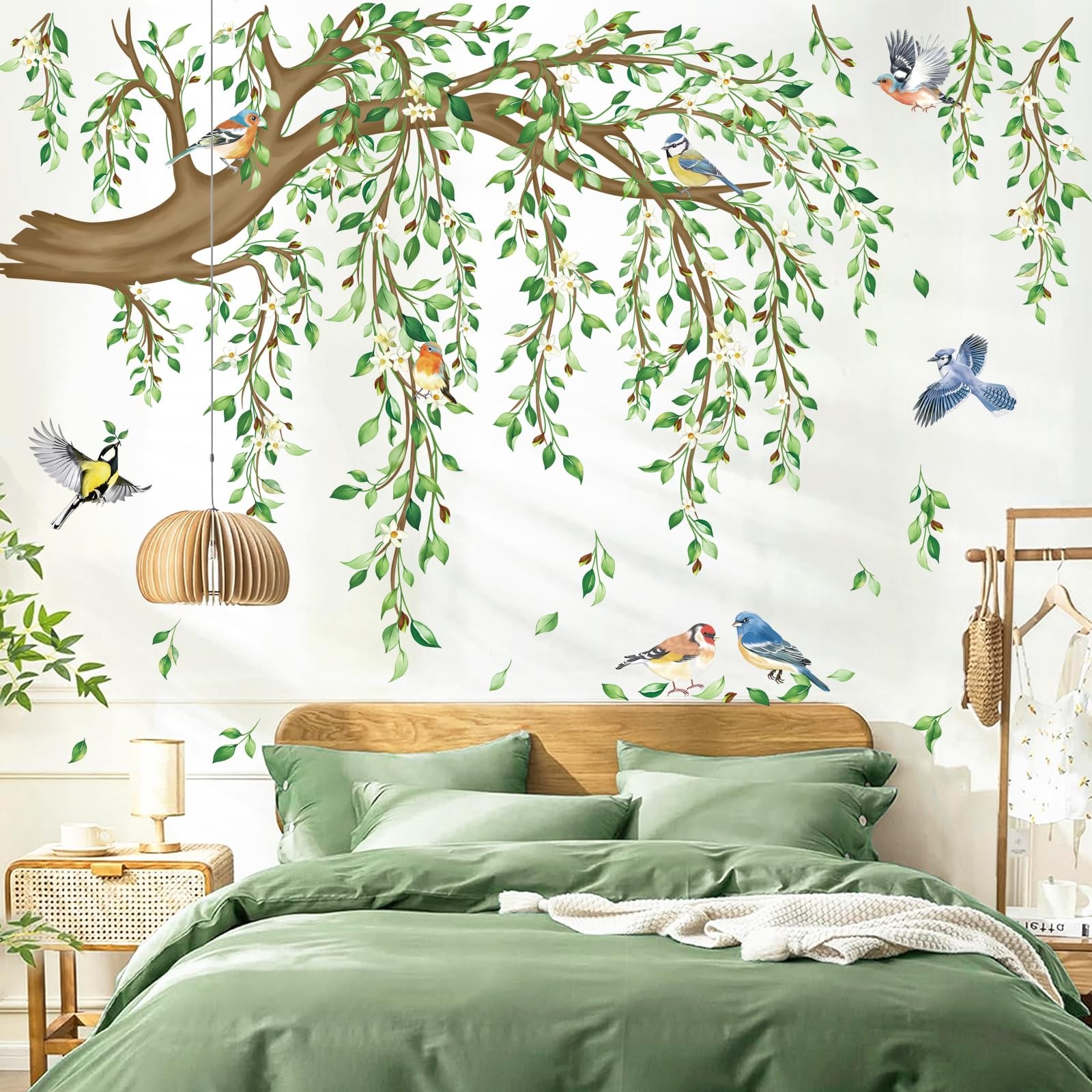 Decalmile Tree Branch Wall Decal Green Vinyl Hanging Vine