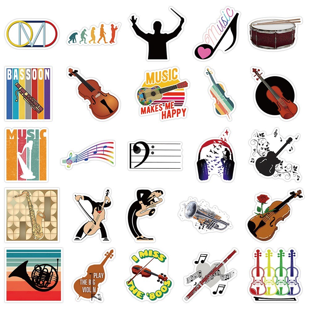100pcs MUSIC INSTRUMENT Stickers,ORCHESTRA Flute Bassoon Reed Piano Violin, 237