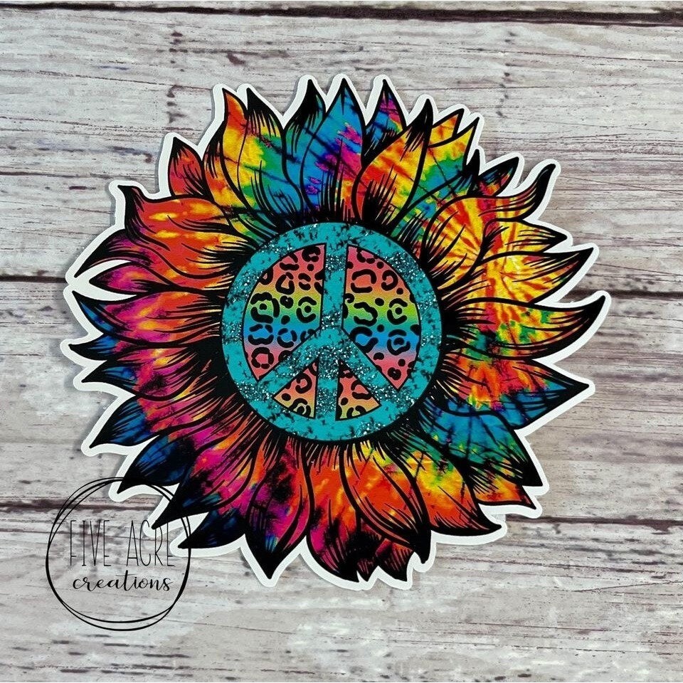 Peace Sign Colorful Sunflower Sticker | Waterproof and Weatherproof | Car Vinyl
