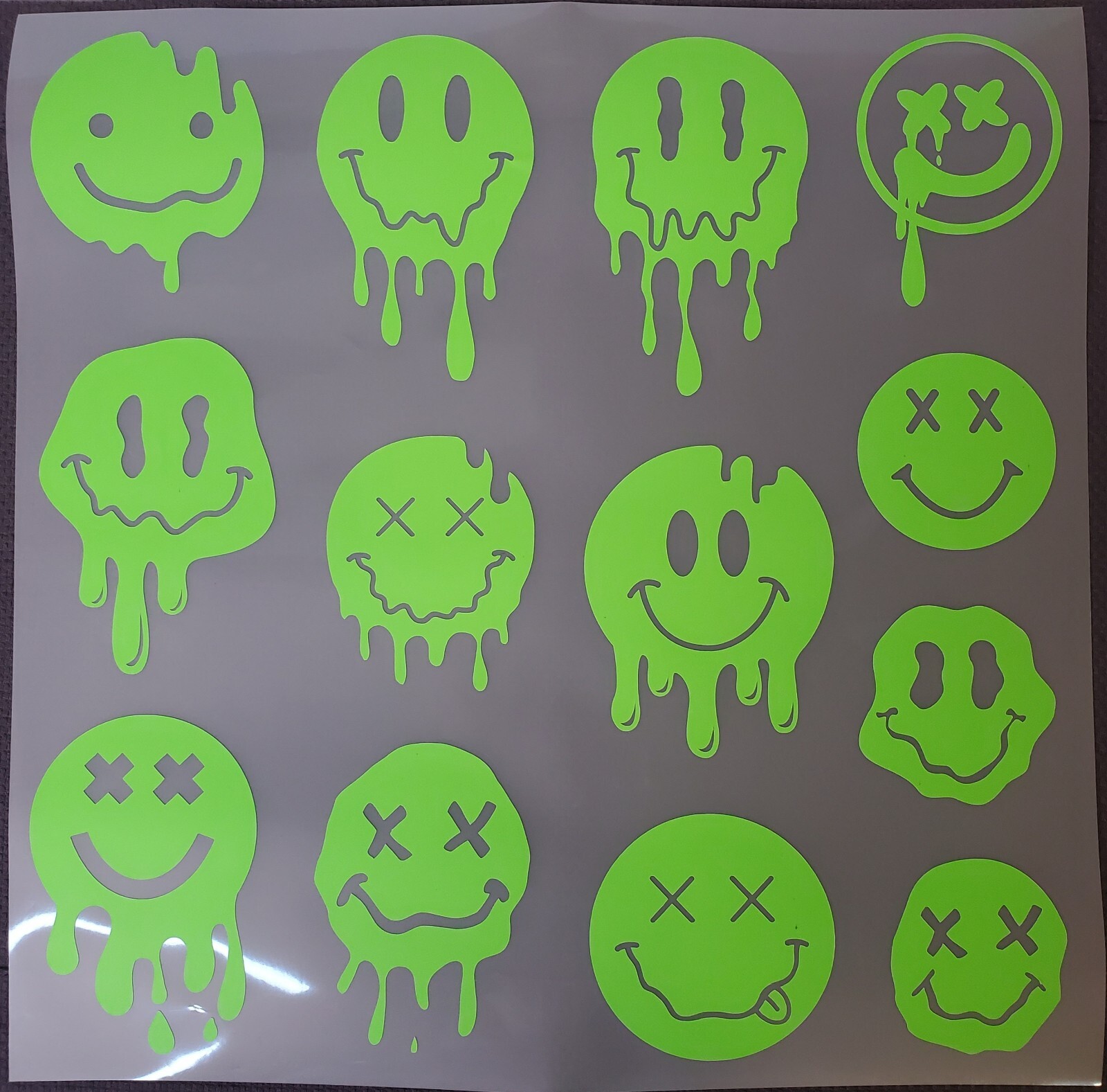 Glow In The Dark Vinyl Decal Smiley Face Drip Effect Lit Studio Decor Full Sheet