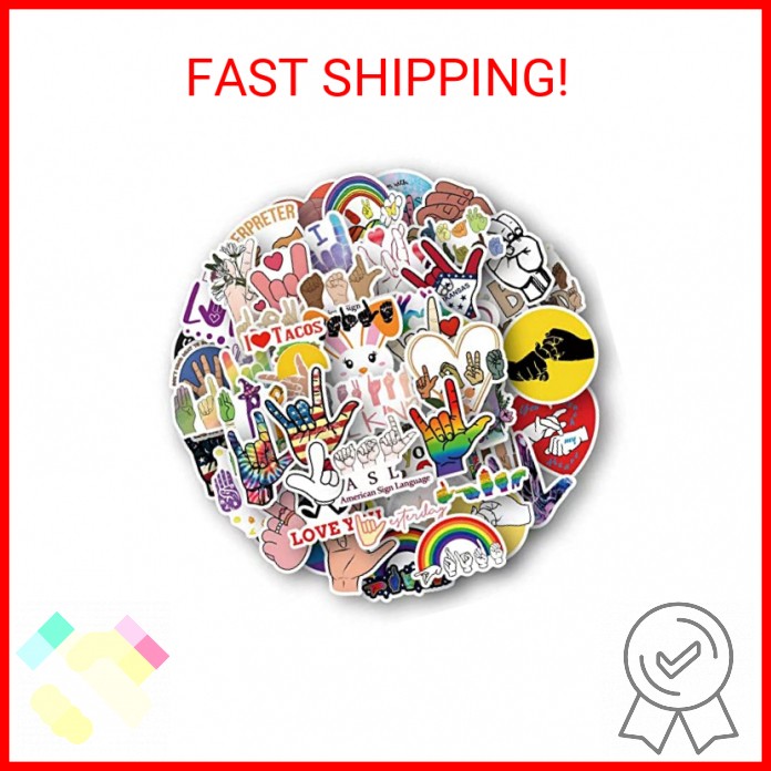 ASL Stickers |50Pcs American Sign Language Waterproof Vinyl Decals for Water Bot