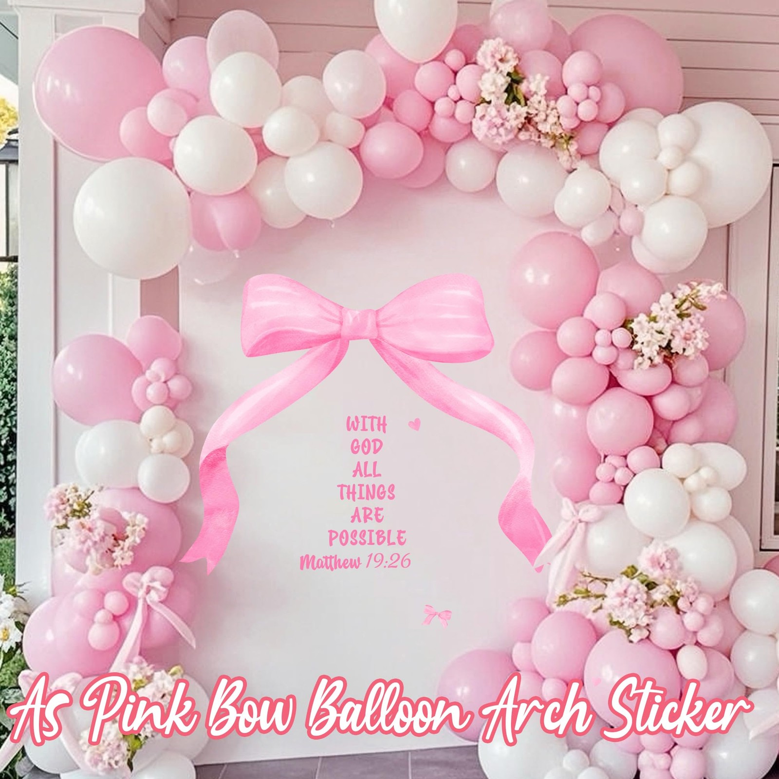 Large Watercolor Girls Room Wall Decals Pink Bow Wall Stickers Peel and Stick…