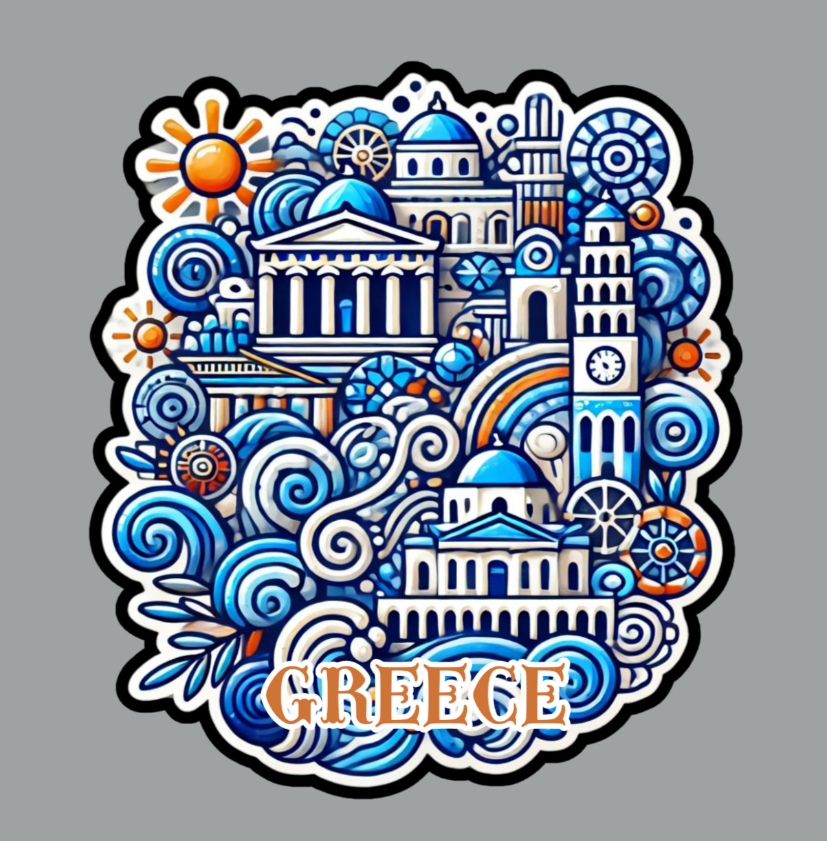 Greece Original Art Die Cut Glossy Fridge Magnet