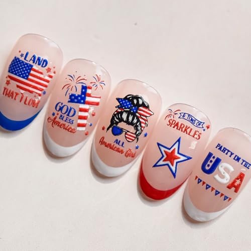 4th of July Nail Stickers 5D Embossed American Flag Star