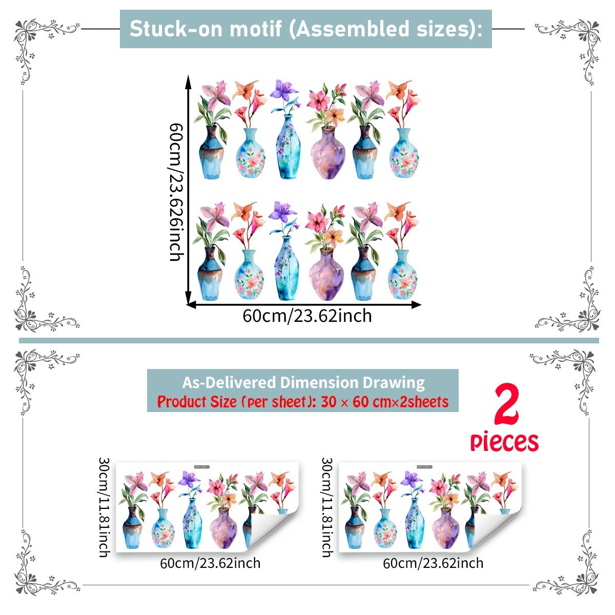 Floral Vase Window Clings 2 Sheets 11.81×23.62 in PVC Reusable Static Clings