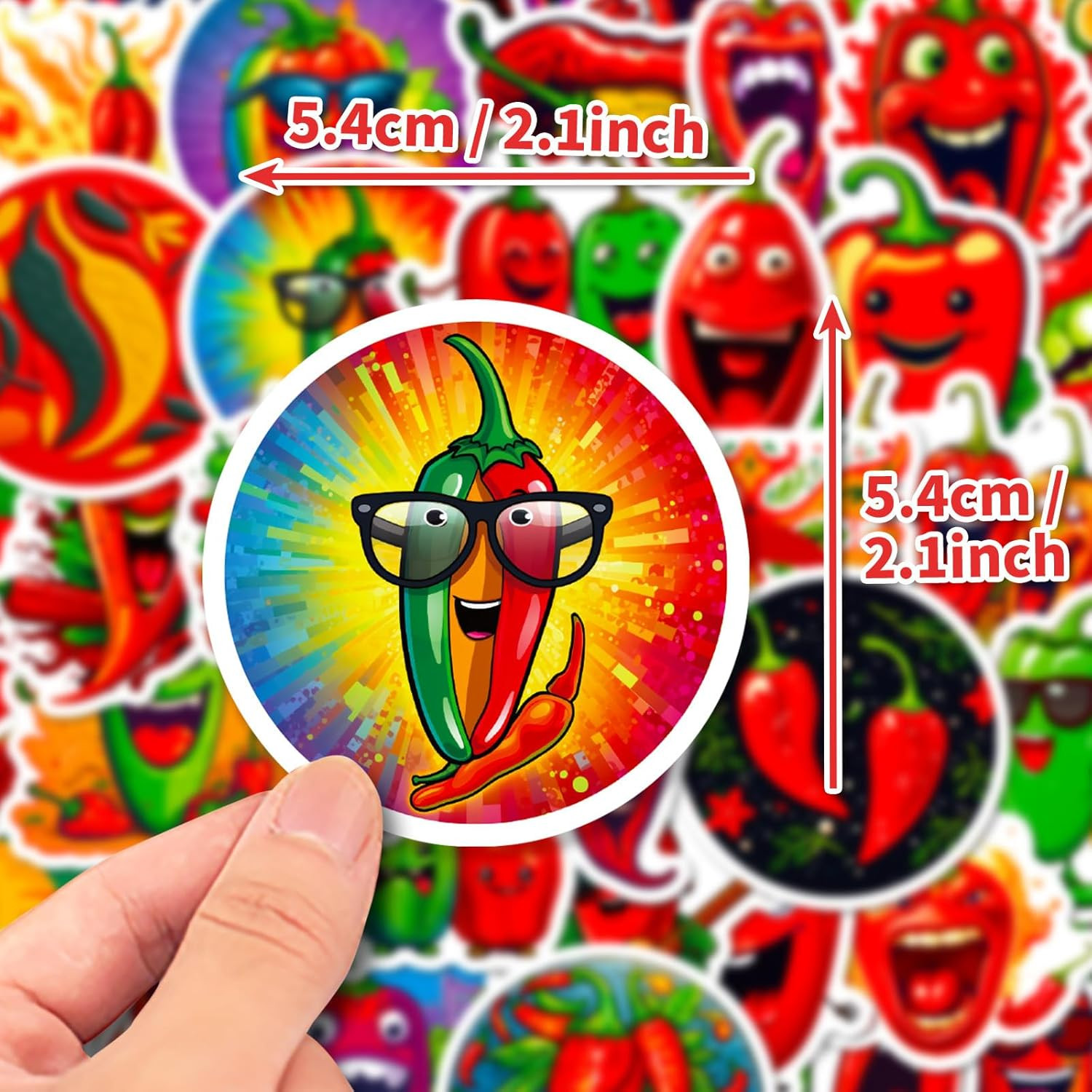 50PCS Funny Chili Mixed Meme Pepper Vinyl Waterproof Stickers – Red