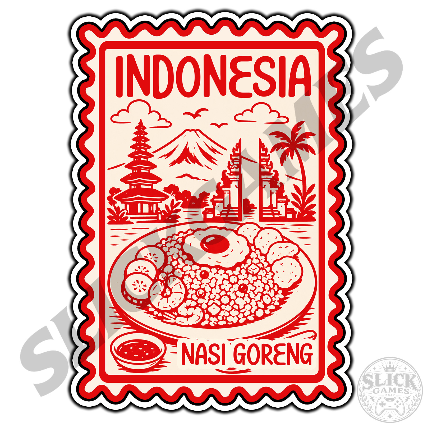 Indonesia Nasi Goreng Travel Postage Stamp Sticker #1 Waterproof Vinyl Decal DC.