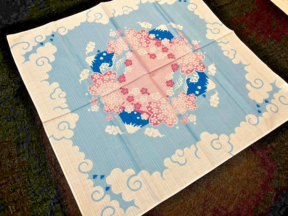 Japanese Furoshiki Mt.Fuji Sakura Cotton Cloth 19.7in Blue Wrapping