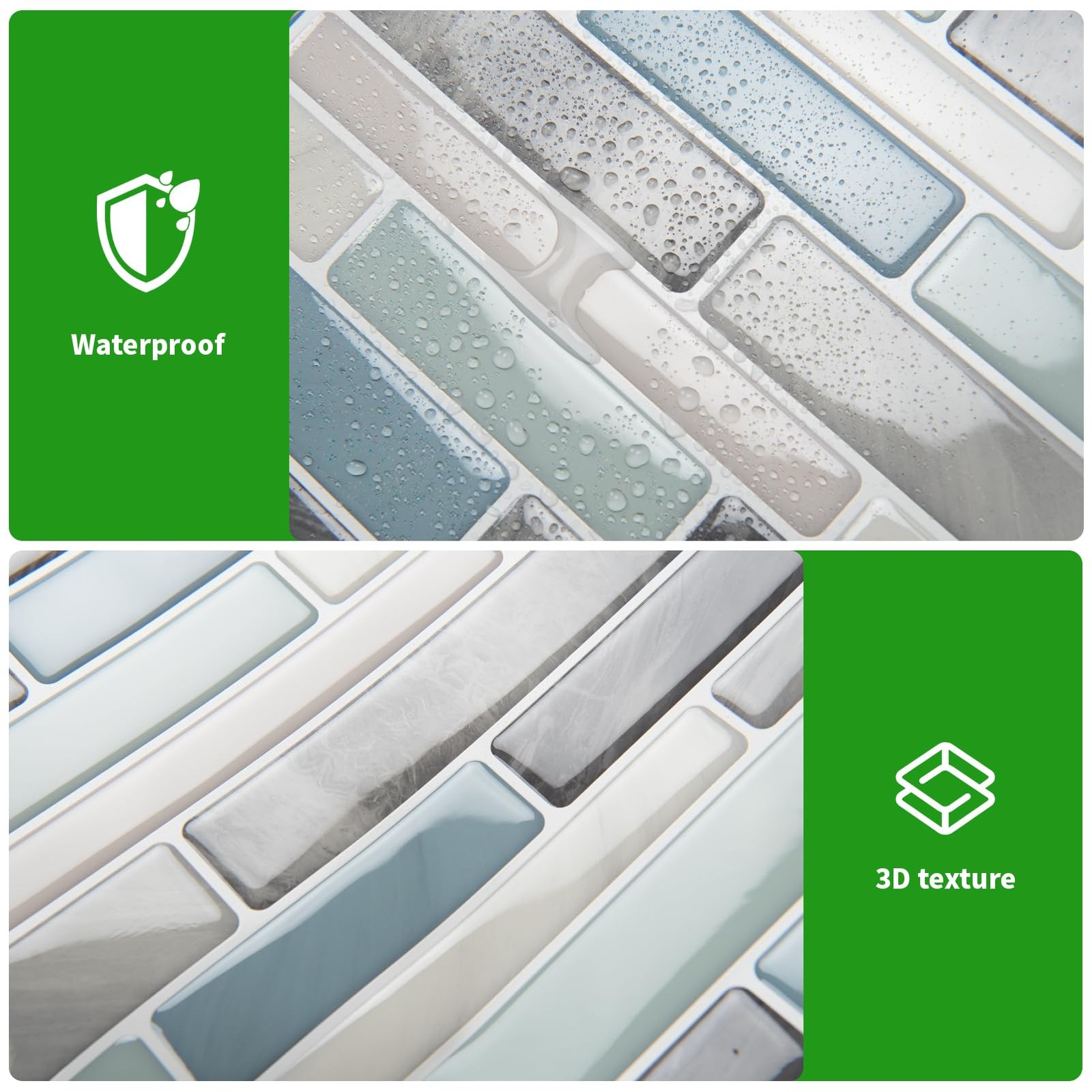 Self-Adhesive Kitchen Backsplash, Marble Look Decorative Tiles (10 Tiles)