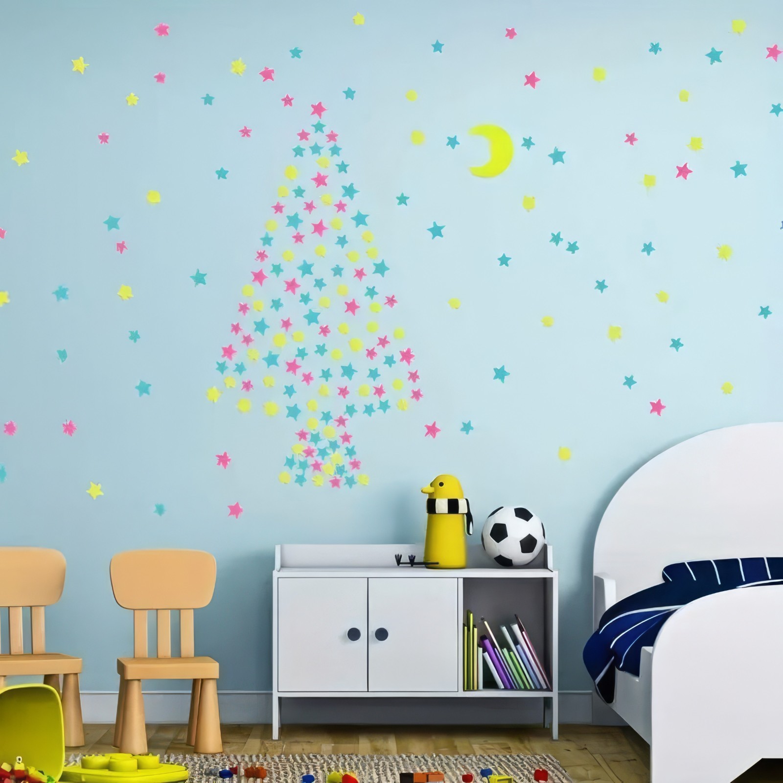 3D 100 pcs Stars & Moon Set – Fluorescent Ceiling stickers for Nursery & Bedroom