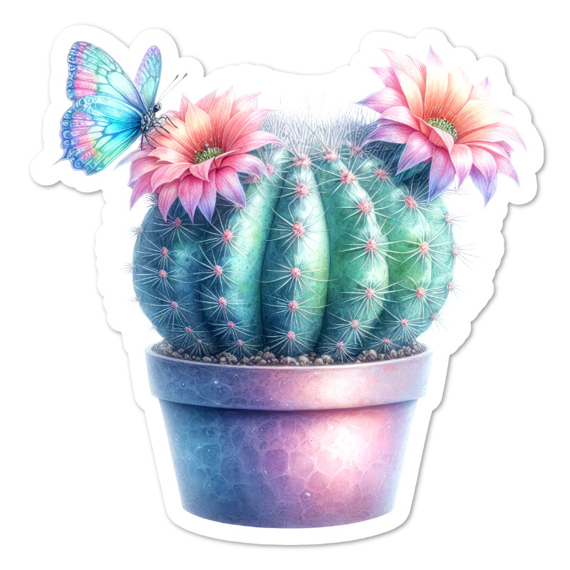 Cactus Flower Vinyl Sticker, Water Resistant, Scrapbooking, Laptop, 2 Sizes