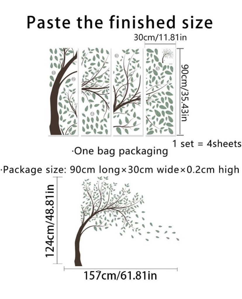 4 Sheets (total) Tree Wall Decal-BRAND NEW-SEALED PACKAGE-FREE SHIPPING