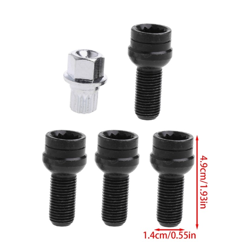Anti-theft Wheel Screw Bolt Lock Nut for Key Adapter 5Pcs Wheel for Rim Security