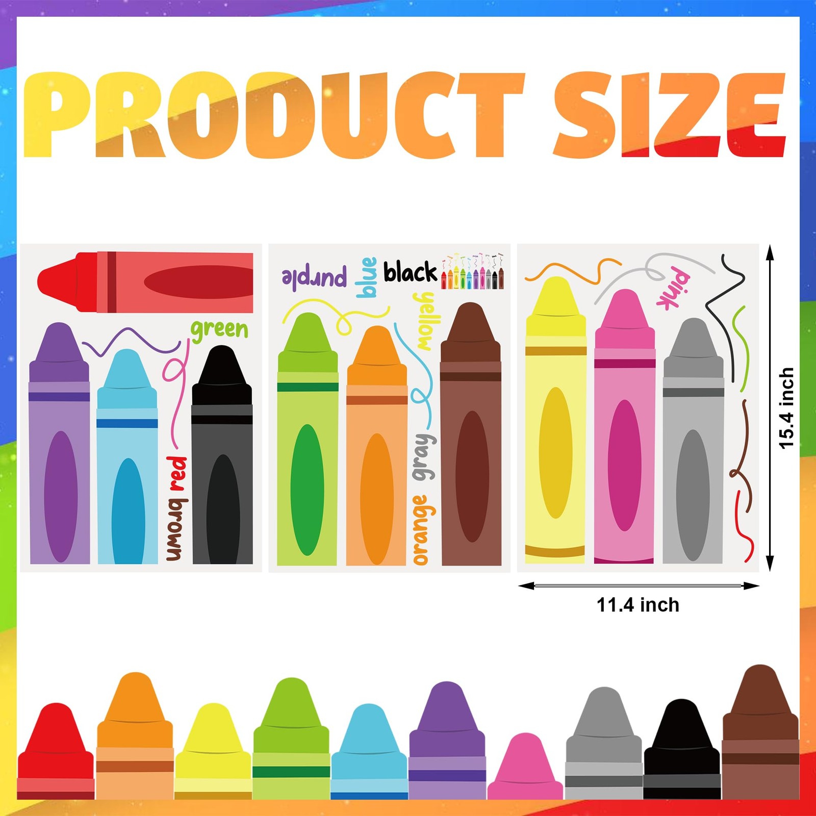 Colorful Crayon Wall Decals Color Crayon Wall Stickers Peel and Stick Crayons…