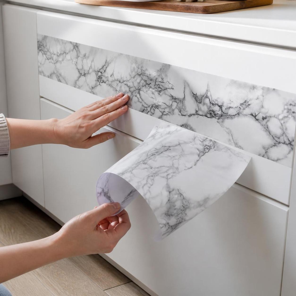 Matte White Marble Self-Adhesive Waterproof PVC Film Kitchen, for Cabinets