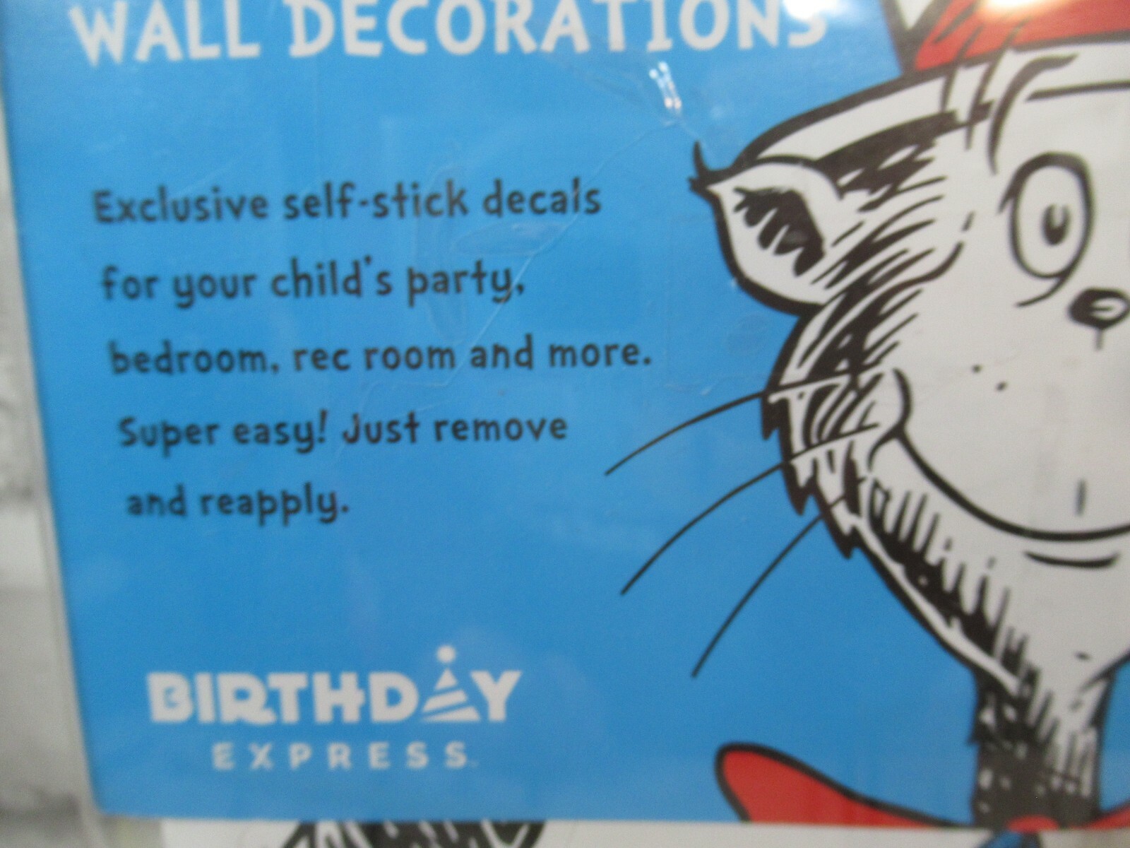 Dr Seuss removeable wall decorations decals Cat in Hat Horton Thing 1 2 Sam I am
