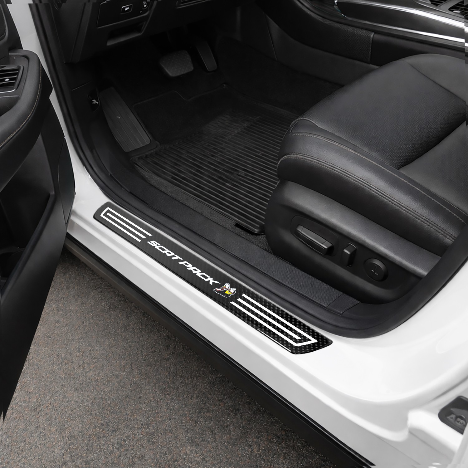 Dodge Scat-Pack X-Large Black Carbon Fiber 4 Pcs Universal Door Sill Plates